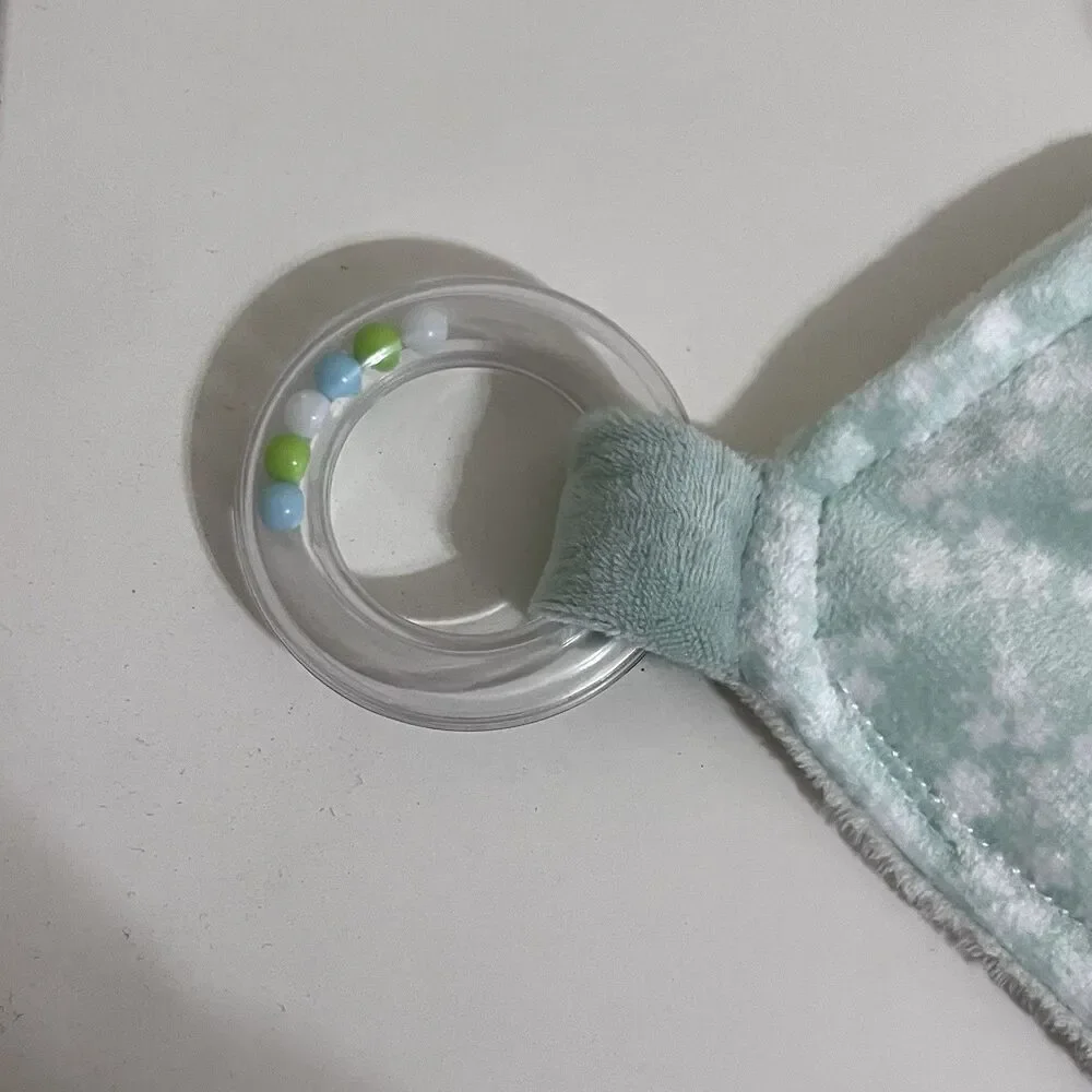 Modern Baby Green Floral Bunny Rabbit Baby Security Blanket Lovey Teether Rattle